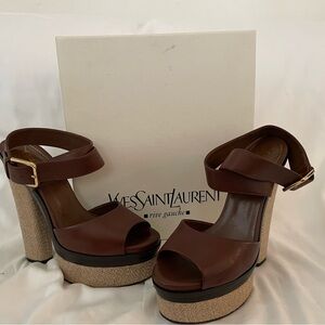 Yves Saint Laurent Flirty 105 Astrap Plaform Sandal Color Brown Size 38 / 8
